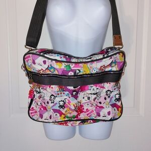 Tokidoki Multicolor Graphic Shoulder Bag with Rainbow Zippers